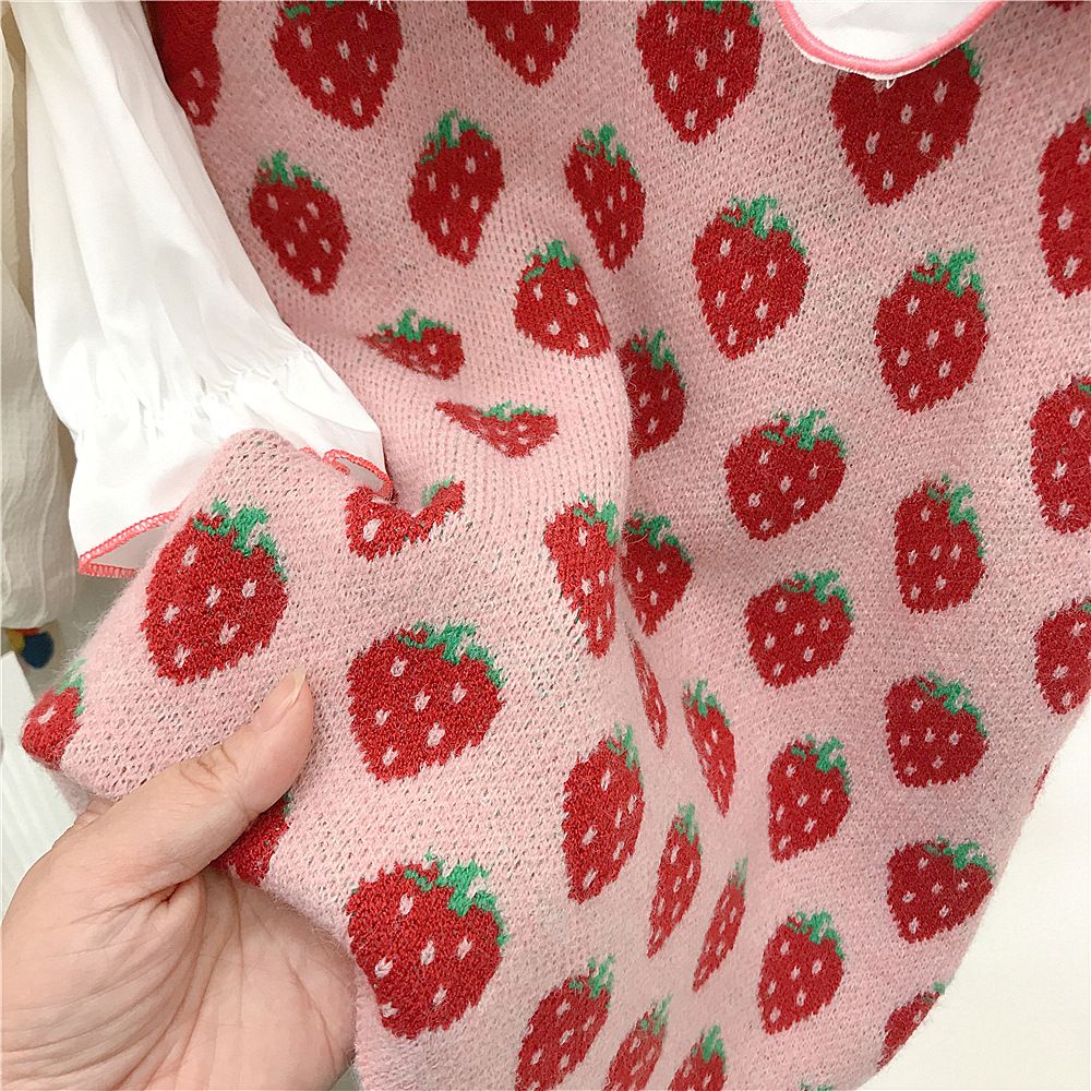 2023-spring-new-korean-childrens-wear-girls-lovely-strawberry-lapel-shirt-foreign-style-knitted-vest-dress-trend