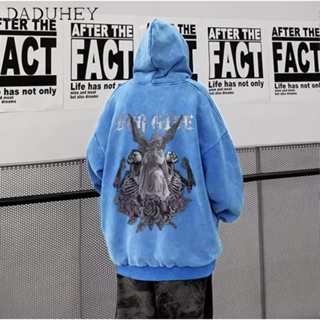 DaDuHey🔥 Mens Ins Hong Kong Style Fashion Brand All-Matching Long Sleeve Top 2023 New Spring and Autumn Loose Personalized Printing Hooded Sweater