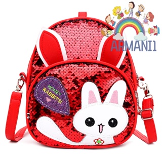 [armani1.th] กระเป๋าเป้สะพายหลัง หนัง PU ประดับเลื่อม หูกระต่าย สําหรับเด็กผู้หญิง (สีแดง)