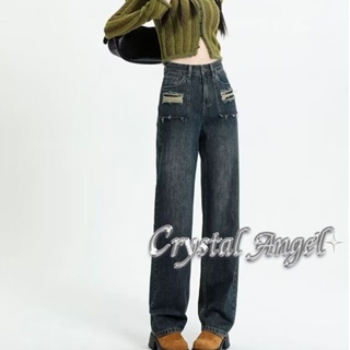 Crystal กางเกงขายาว กางเกงยีสน์ผู้หญิง ทรงหลวม ๆ ตรง Retro Hip Hop Pants 2023 NEW Style WNK23906EZ 37Z230911