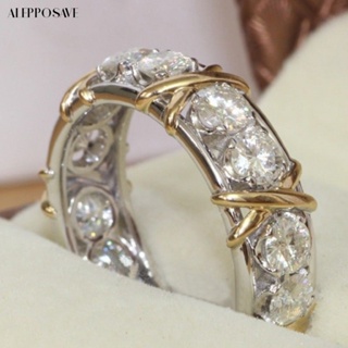 𝒂𝒍𝒆𝒑🌷เครื่องประดับ แหวนแต่งงาน ชุบทองคําขาว ประดับเพทาย แฟชั่นสําหรับผู้หญิง