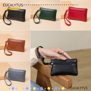 Eutus กระเป๋าสตางค์ หนัง PU ใบเล็ก มีซิปคู่ น้ําหนักเบา กันน้ํา สีพื้น แฟชั่นสําหรับสตรี