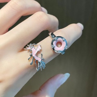 แหวนนิ้วชี้ รูปดอกซากุระ สีชมพู แบบทันสมัย ระดับไฮเอนด์ สําหรับผู้หญิง