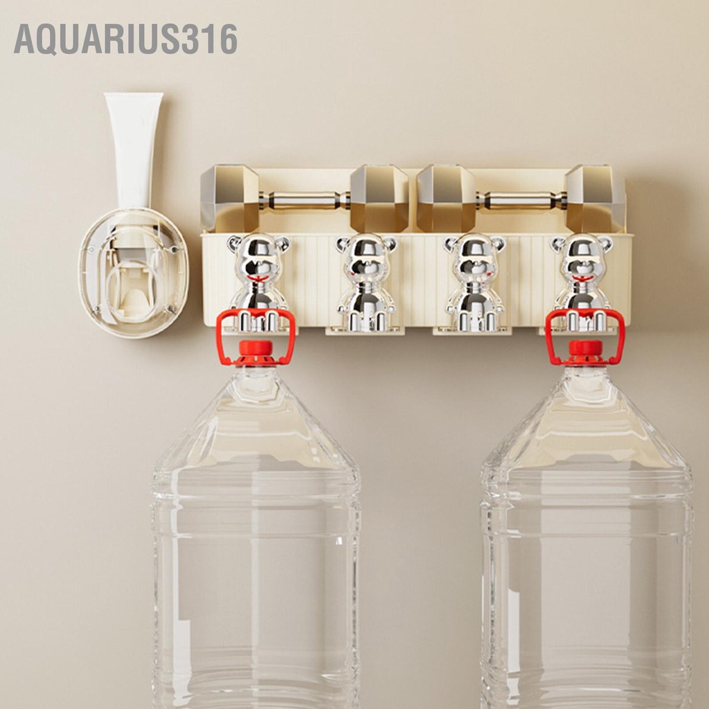 aquarius316-ชั้นวางแปรงสีฟันหมีน่ารักพร้อมเครื่องคั้นยาสีฟันอัตโนมัติที่เจาะพลาสติกฟรีประหยัดพื้นที่ที่วางแปรงสีฟันแบบติดผนัง