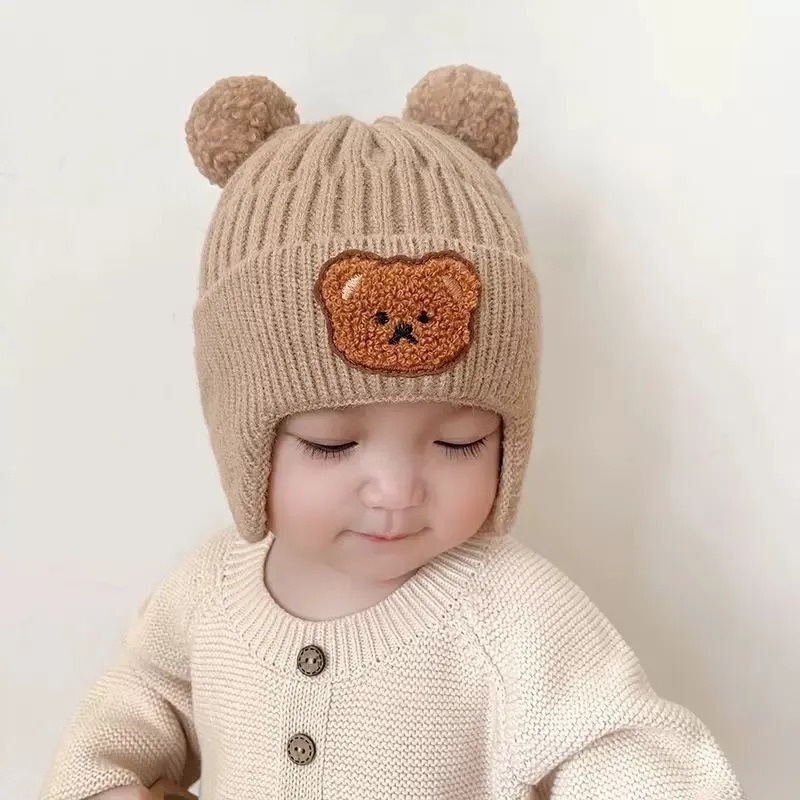 หมวกบีนนี่-ผ้าถัก-ลายการ์ตูนหมีน่ารัก-ให้ความอบอุ่น-เหมาะกับฤดูใบไม้ร่วง-และฤดูหนาว-สําหรับเด็กวัยหัดเดิน