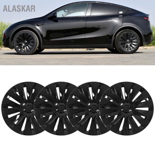 ALASKAR 4pcs ฝาครอบล้อ Hubcap สีดำเงาสูงป้องกัน ขอบล้อสำหรับ Tesla รุ่น Y