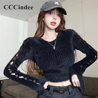 Cccindee ใหม่ เสื้อกันหนาว คอกลม แขนยาว สีพื้น เซ็กซี่ เข้ารูป แฟชั่นสําหรับผู้หญิง 2023