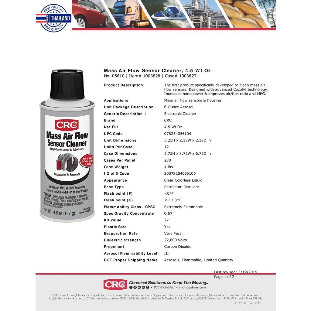 CRC นํ้ายาล้างเซ็นเซอร์แอร์โฟร์ MAF Mass Air Flow Sensor Cleaner 127 g