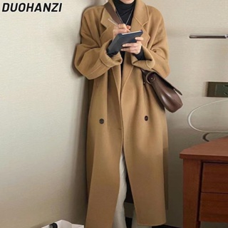 Duohanzi เสื้อโค้ทแขนยาว ผ้าขนสัตว์ ทรงหลวม สไตล์เกาหลี สําหรับผู้ชาย และผู้หญิง