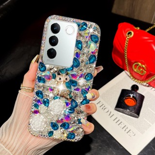 เคส Vivo V29 V27 5G V27E V25 Pro 25e V23 5G V23e V23 Pro V21 5G 4G V20 Pro V20SE โทรศัพท์มือถือ ลายดอกไม้ นกฮูกนําโชค 3D ประดับพลอยเทียม หรูหรา สําหรับ