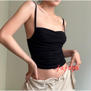 Fafa- เสื้อครอปท็อป สายสปาเก็ตตี้ สีพื้น แฟชั่นฤดูร้อน สําหรับผู้หญิง ใส่ไปคลับ