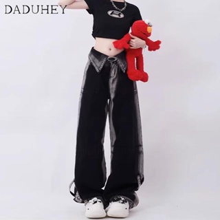 DaDuHey🎈 New American Style Retro Dopamine Womens High Street Jeans High Waist Wide Leg Casual All-Match Denim Pants