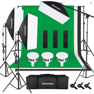Camnoon Photography Lamp Set with 2x3 Meters Backdrops and Backdrop Clamp for Studio Portraits and Live Streaming