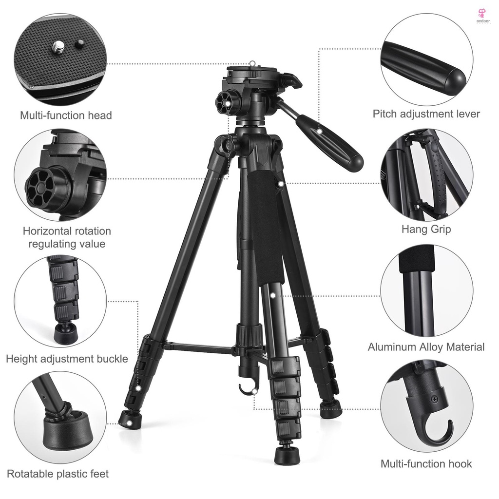 andoer-2-photography-tripod-stand-aluminum-alloy-360-rotatable-5kg-load-capacity-for-dslr-cameras