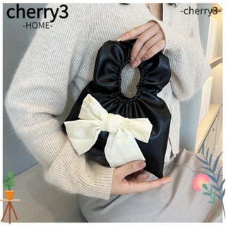 Cherry3 กระเป๋าหนัง PU ประดับโบว์ แบบพกพา พับได้ เรียบง่าย สําหรับผู้หญิง