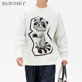 DaDuHey🔥 Autumn Large Size Fashion Casual Sweater Mens 2023 New Hong Kong Style Retro Fashionable All-Match Loose Neck Neck Sweater