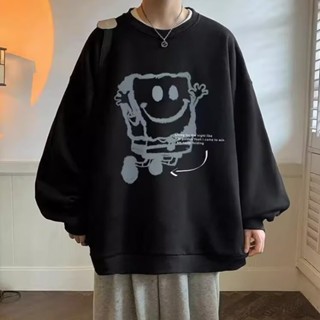 เสื้อกันหนาว แขนยาว พิมพ์ลาย SpongeBob SquarePants แฟชั่นสไตล์เกาหลี สําหรับผู้ชาย