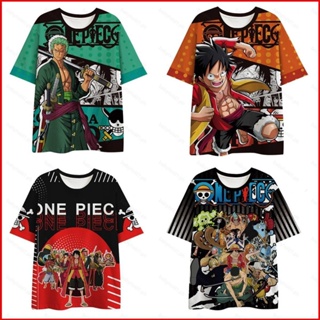 เสื้อยืดแขนสั้นลําลอง พิมพ์ลายอนิเมะ One Piece Luffy Zoro 3 มิติ พลัสไซซ์ สไตล์ฮาราจูกุ สําหรับผู้ชาย และผู้หญิง