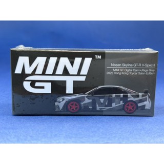 ▪️Nissan Skyline GT-R R34 V-Spec II Camouflage Grey 2022 Hong Kong Toycar Salon #445 Scale 1:64 ยี่ห้อ Minigt