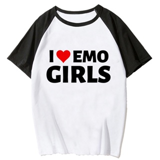 เสื้อยืด พิมพ์ลายกราฟฟิค i Love Emo สไตล์ญี่ปุ่น แฟชั่นฮาราจูกุ สําหรับผู้หญิง