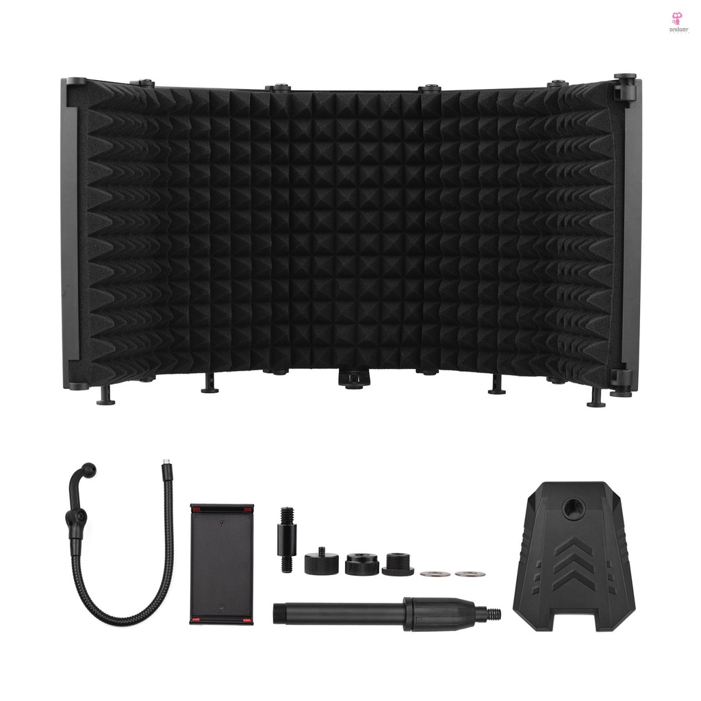 professional-microphone-isolation-screen-5-panel-sound-absorbing-foam-reflector-for-studio-recording