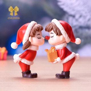 Chuffed&gt; ฟิกเกอร์เรซิ่น รูปตุ๊กตาคู่รักคริสต์มาสน่ารัก ขนาดเล็ก สําหรับตกแต่ง 2 ชิ้น ต่อชุด