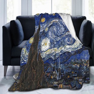 ผ้าห่ม ผ้าฟลีซ ผ้าสักหลาด แบบนิ่มพิเศษ ให้ความอบอุ่น ลาย Van Gogh Starry Night สําหรับตกแต่งบ้าน โซฟา เตียง