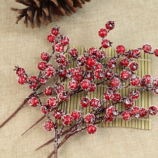 Christmas_ ดอกเบอร์รี่ประดิษฐ์ ทรงกลม ขนาดเล็ก สีแดง สําหรับตกแต่งบ้าน เทศกาลปีใหม่ 10 ชิ้น