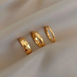 แหวนชุบทอง 18K แบบบาง สีชมพู สําหรับผู้หญิง ขายส่ง