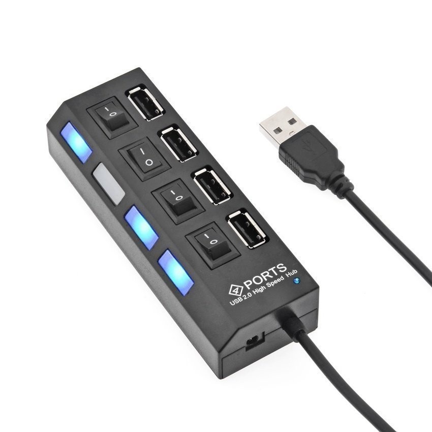 4-Port USB 2.0 Hub with Individual Power Switches and LEDs (Black ...