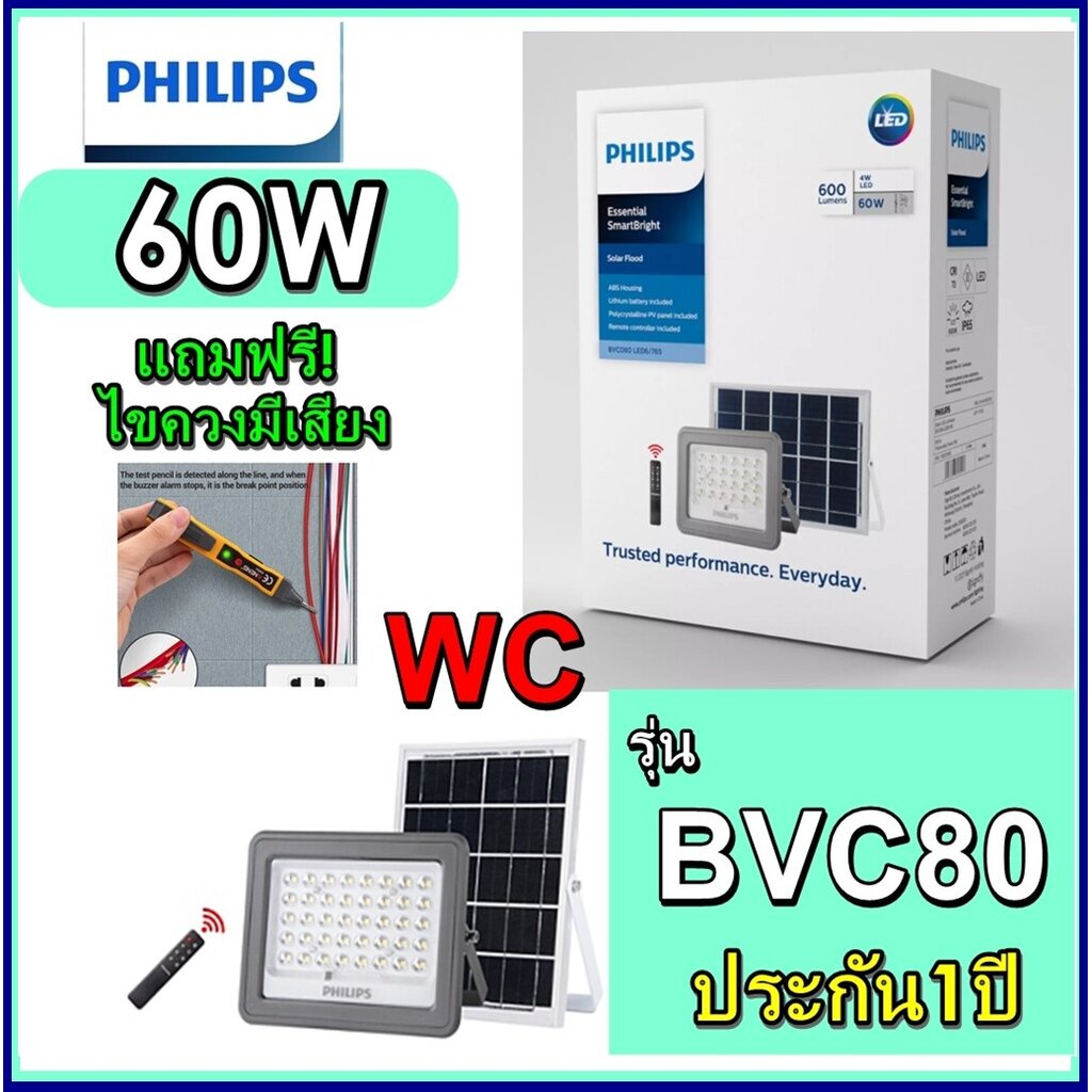Philips โคมสปอร์ตไลท์โซล่าเซลล์ฟิลลิป์ 60W BVC080 Essential SmartBright ...