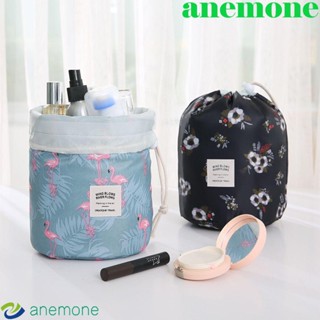 Anemone กระเป๋าเครื่องสําอาง ทรงกระบอก ลายนกฟลามิงโก้ สําหรับผู้หญิง