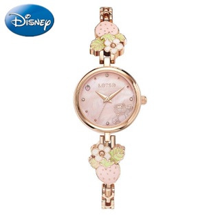 Disney นาฬิกาข้อมือควอตซ์แฟชั่น กันน้ํา ลายหมีสตรอเบอร์รี่ สีโรสโกลด์ สําหรับนักเรียนผู้หญิง