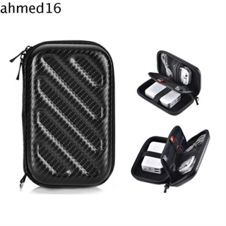 Ahmed กระเป๋าเคส EVA คาร์บอนไฟเบอร์ กันตก สําหรับใส่จัดเก็บหูฟัง สายเคเบิ้ล USB