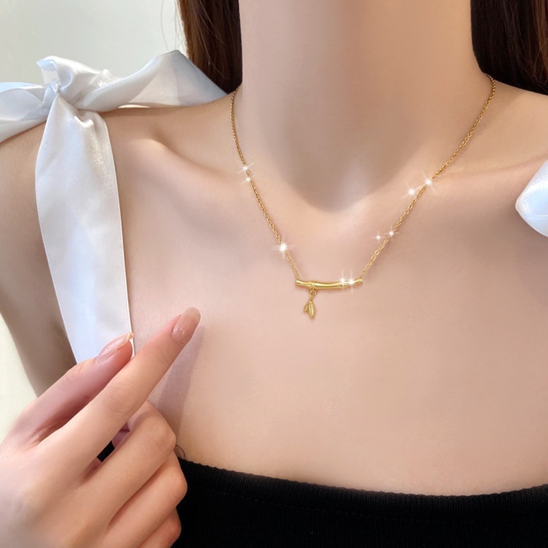 สร้อยคอทองคํา-18k-จี้ไม้ไผ่-หรูหรา-เครื่องประดับแฟชั่น-xl-23073