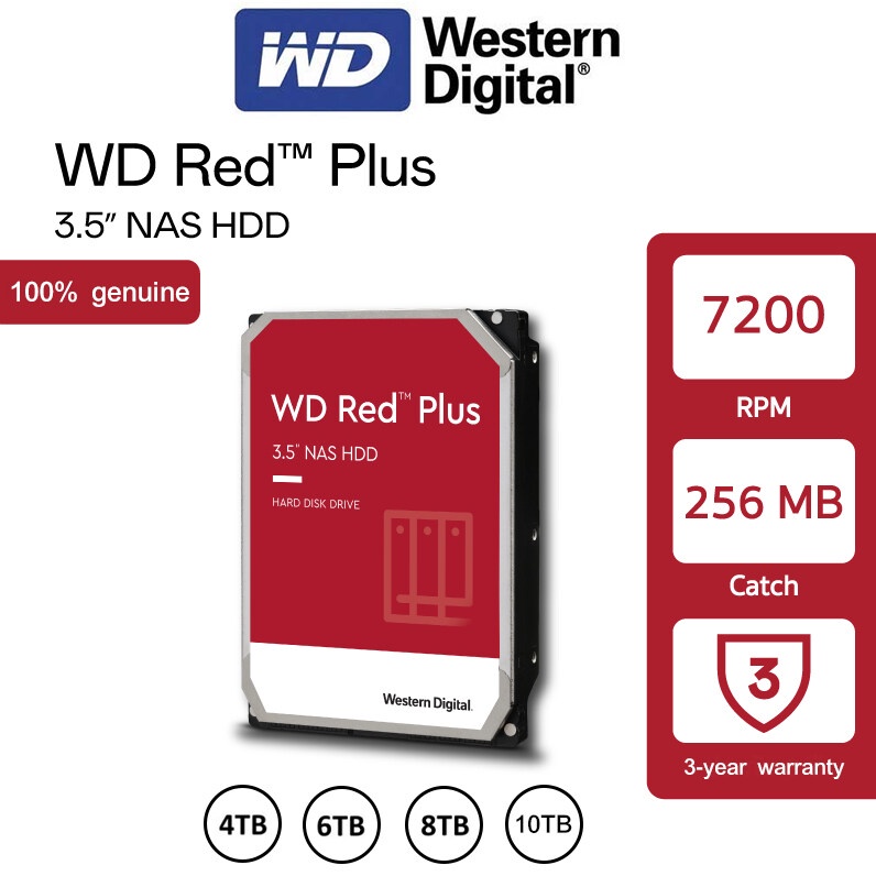 WD Red Plus NAS Disque dur 8To 3.5 SATA 7200 PRM 256 Mo (WD80EFBX)