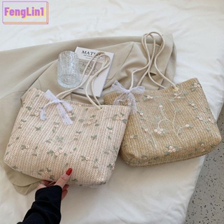 Fengling กระเป๋าถือฟาง ความจุขนาดใหญ่ แฟชั่นฤดูร้อน สําหรับผู้หญิง