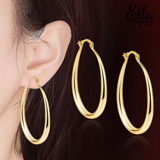 Ellastore123 ต่างหูห่วง โลหะผสม ทรงวงรี เรียบง่าย สําหรับผู้หญิง 1 คู่