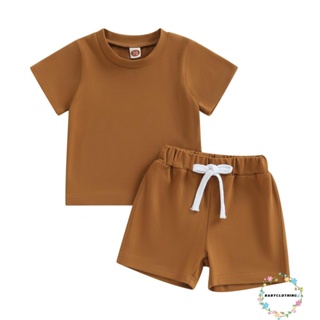 Babyclom- ชุดเสื้อคอกลม แขนสั้น และกางเกงขาสั้น แบบผูกเชือก แฟชั่นฤดูร้อน สําหรับเด็กผู้ชาย 2 ชิ้น