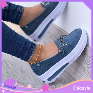 Chicstyle รองเท้าลําลอง พื้นหนา กันลื่น สีพื้น 1 คู่