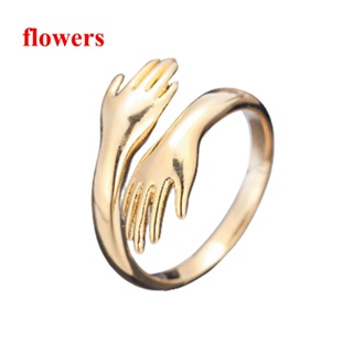 Flowers ใหม่ แหวนนิ้วมือ รูปมือกอด หัวใจ โรแมนติก ปรับได้ เครื่องประดับแฟชั่น ของขวัญ สําหรับผู้หญิง ผู้ชาย