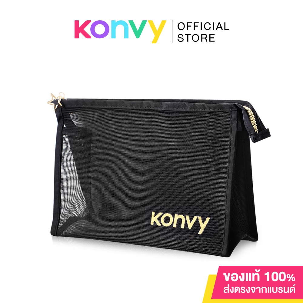 ราคาและรีวิวKonvy Mesh Triangle Cosmetic Bag คอนวี่ กระเป๋าเครื่องสำอางแบบตาข่ายโปร่งใส สีดำ.
