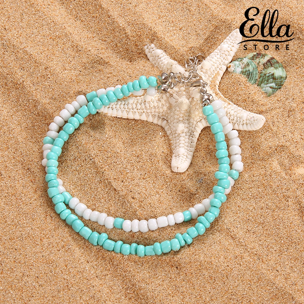 ellastore123-สร้อยข้อเท้า-ประดับลูกปัด-สองชั้น-สําหรับผู้หญิง