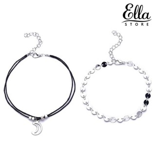 Ellastore123 สร้อยข้อเท้า ประดับเลื่อม รูปดวงจันทร์ สําหรับผู้หญิง 2 ชิ้น ต่อชุด