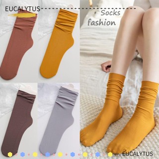 Eutus ถุงเท้ายาวถึงเข่า แบบบาง สีพื้น สไตล์โลลิต้า แฟชั่นฤดูร้อน และฤดูใบไม้ร่วง สําหรับเด็กผู้หญิง