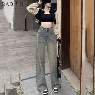 DaDuHey🎈 Korean Style New Womens High Waist Wide Leg Denim Pants New Retro Loose Straight Casual Mopping Pants