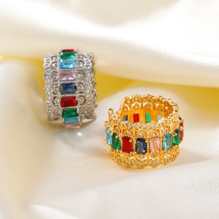 แหวนแฟชั่น ประดับเพทาย หลากสีสัน สไตล์เกาหลี