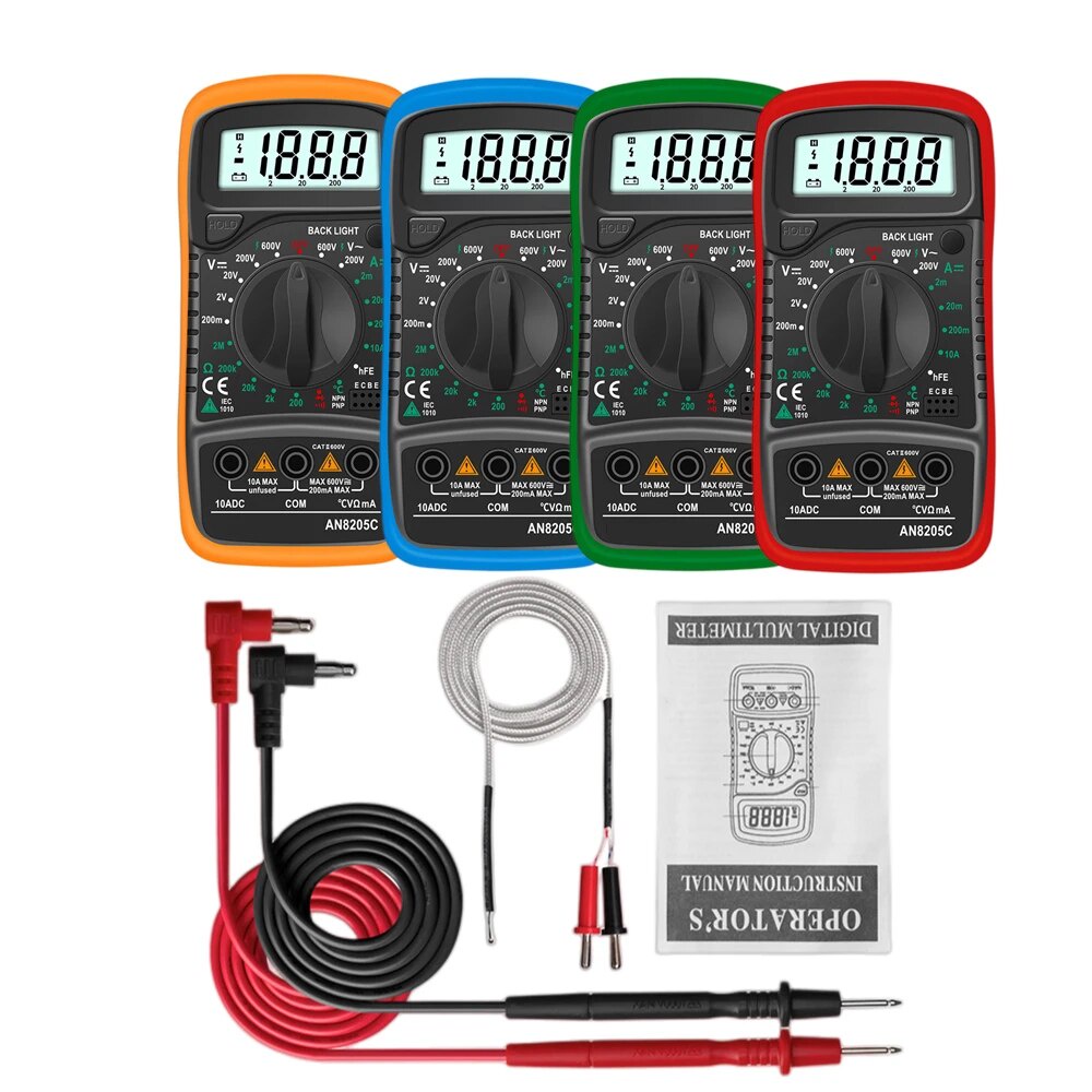 AN8205C Digital Multimeter AC/DC Ammeter Volt Ohm Tester Meter ...