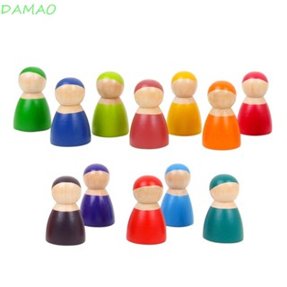 Damao บล็อกตัวต่อไม้ สีรุ้ง ของเล่นเสริมการเรียนรู้เด็ก 12 ชิ้น