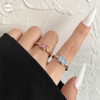 Ahour แหวนเพทาย อัลลอย เปิด สีฟ้า สีทอง น่ารัก สร้างสรรค์ คลาสสิก วินเทจ ผู้หญิง แหวนนิ้ว